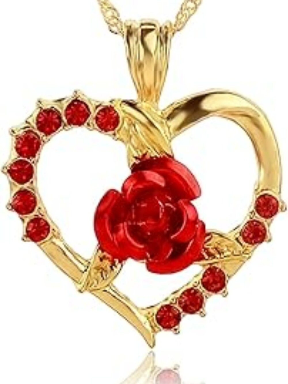 NEW Red Rose Heart Necklace 18k Gold Plated Romantic Crystal Rose Love Classy